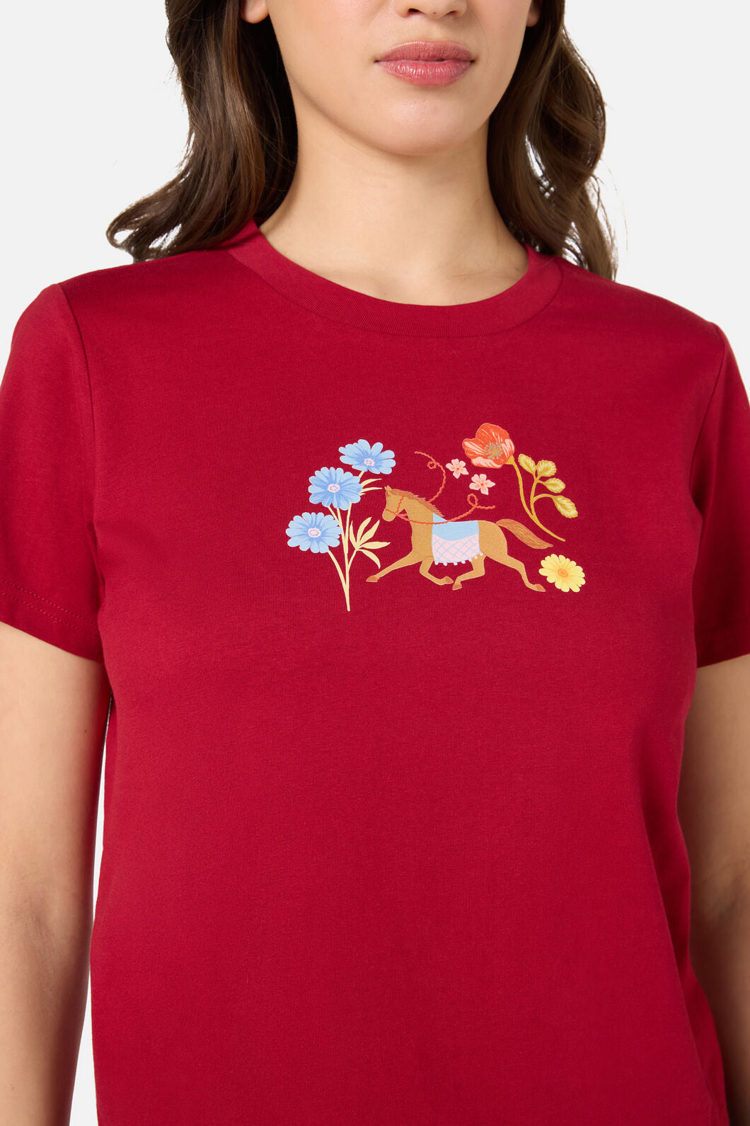 Princess Highway - Horse & Flower Printed Tee - red