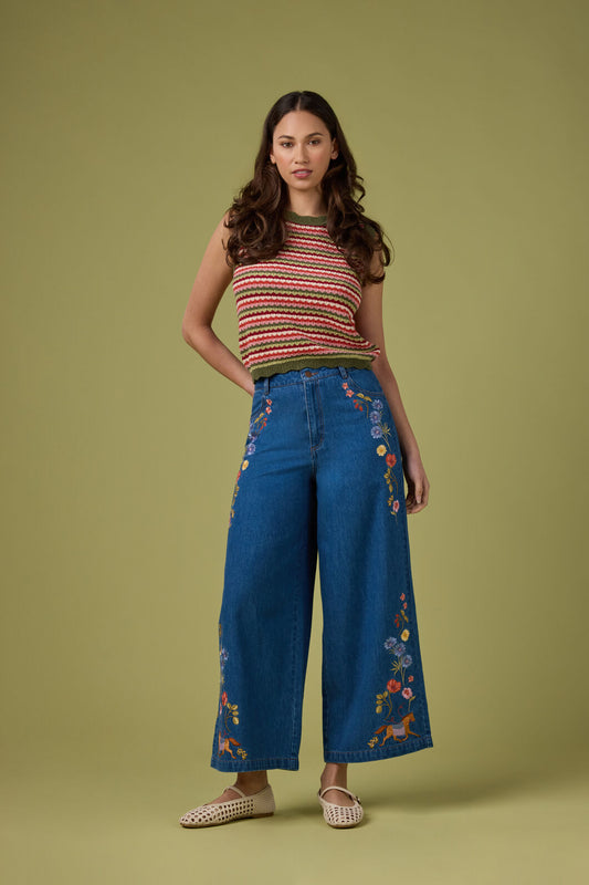 Princess Highway - Horse & Flower Emb Jean - blue-denim