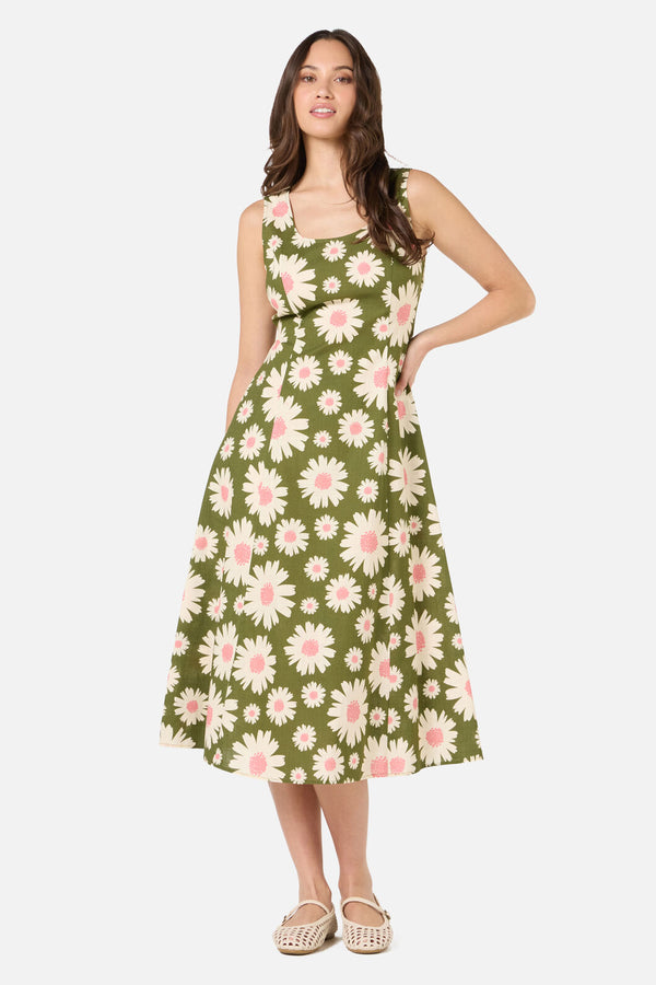 Princess Highway - 60'S Daisy Midi Dress - olive