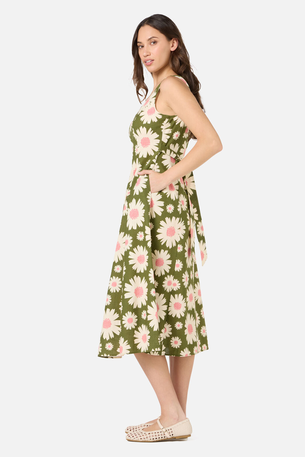 Princess Highway - 60'S Daisy Midi Dress - olive