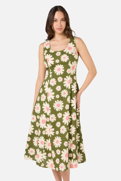 Princess Highway - 60'S Daisy Midi Dress - olive