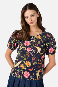 Princess Highway - Whimsical Garden Sleeved Top - navy