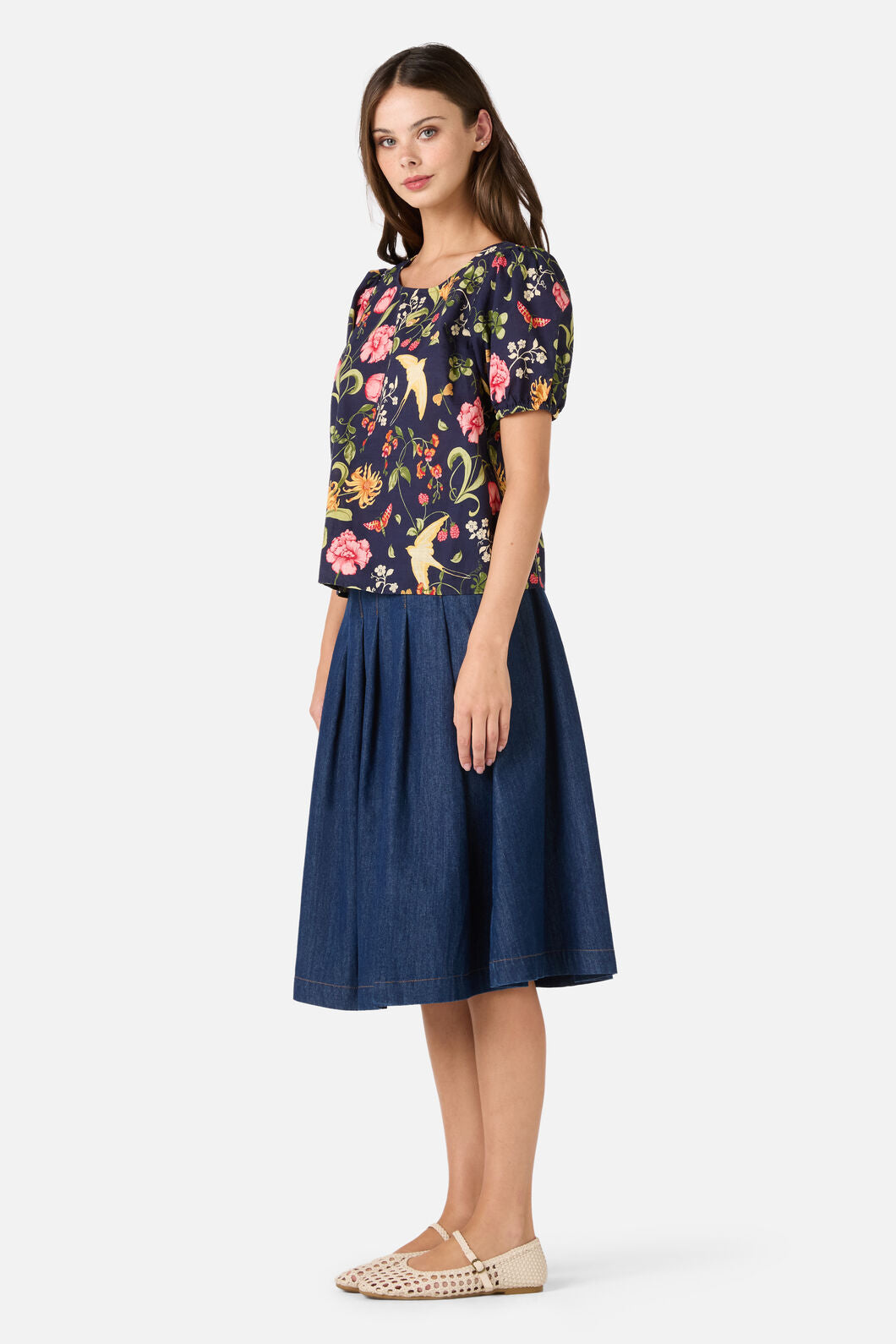 Princess Highway - Whimsical Garden Sleeved Top - navy