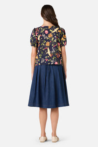 Princess Highway - Whimsical Garden Sleeved Top - navy