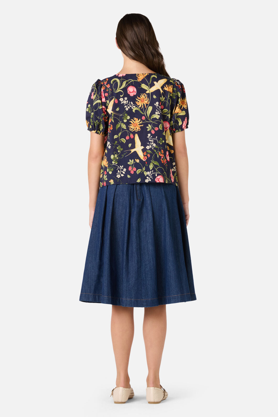 Princess Highway - Whimsical Garden Sleeved Top - navy