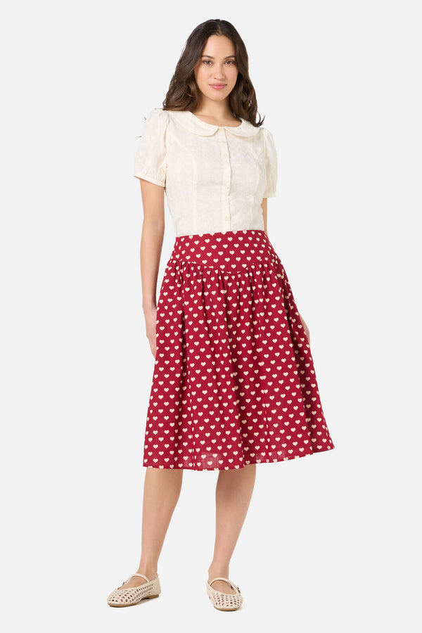 Princess Highway - Sweet Heart Gathered Skirt - red
