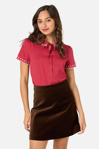Princess Highway - Sweet Heart Embroidered Blouse - red