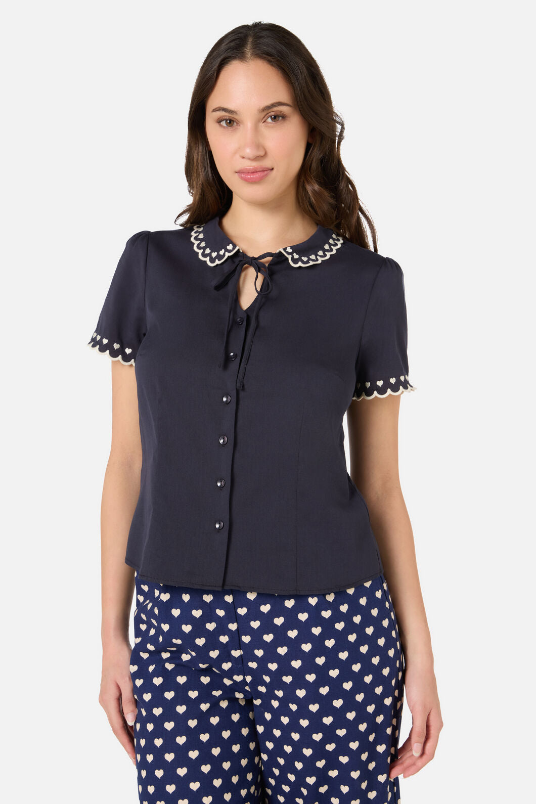 Princess Highway - Sweet Heart Emb Blouse - navy