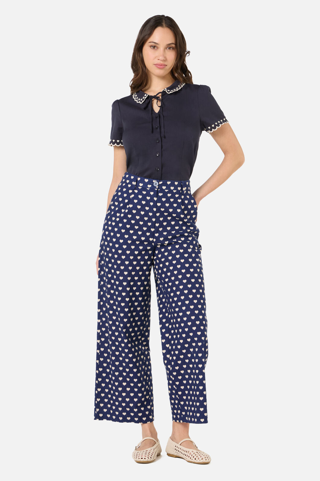 Princess Highway - Sweet Heart Emb Blouse - navy