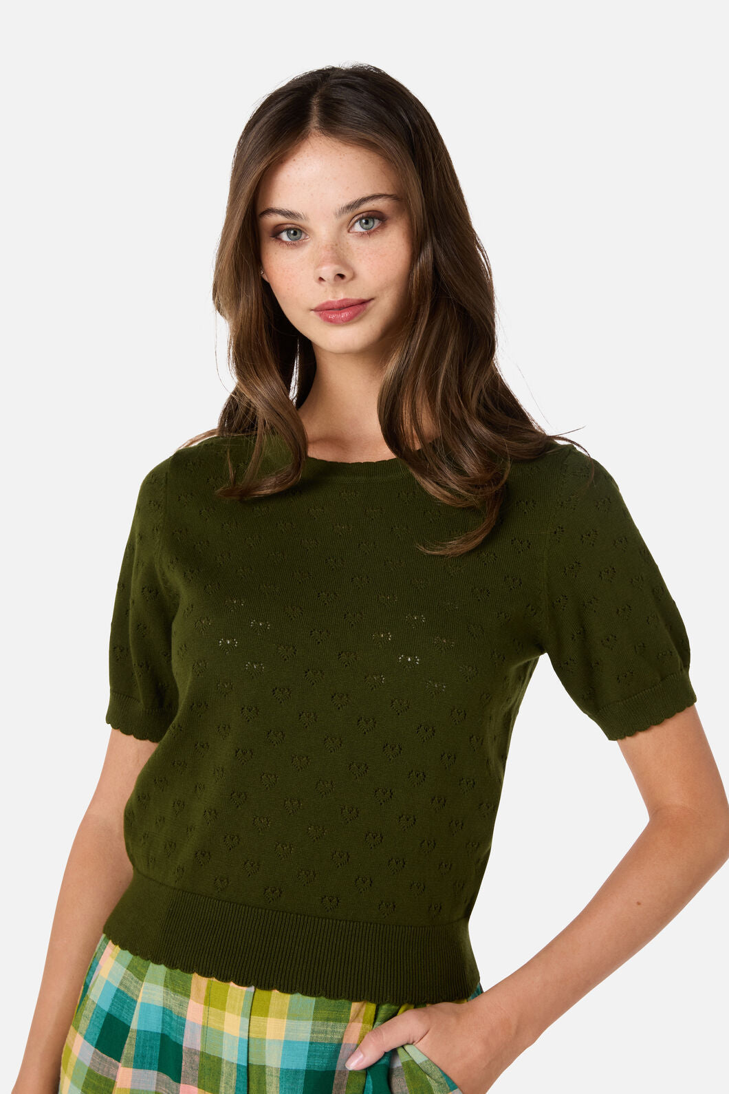 Princess Highway - Amora Heart Knit Top - olive-green
