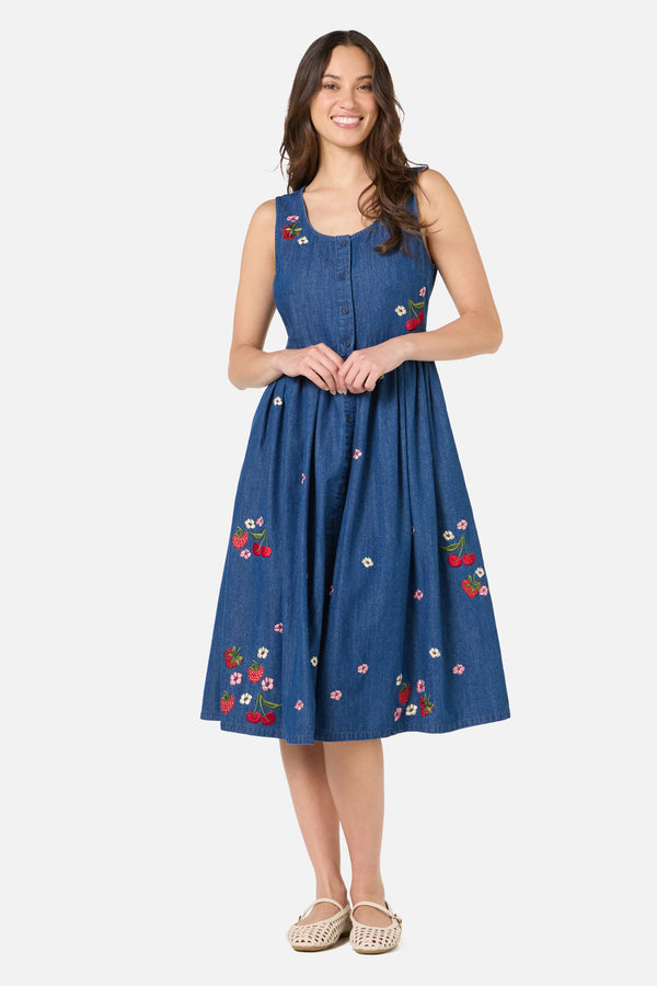 Berry Bloom Embroidered Denim Dress – Princess Highway