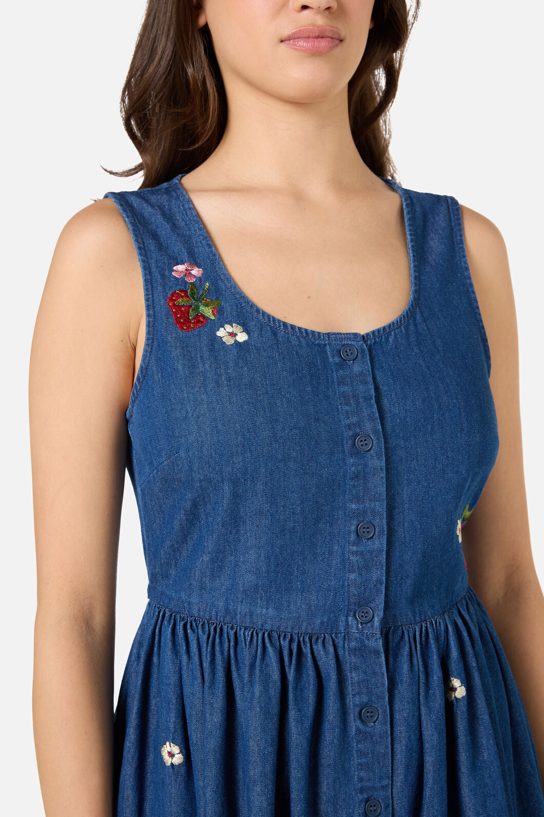 Princess Highway - Berry Bloom Emb Denim Dress - blue-denim