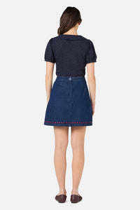 Princess Highway - Sweet Heart Emb Denim Skirt - blue-denim