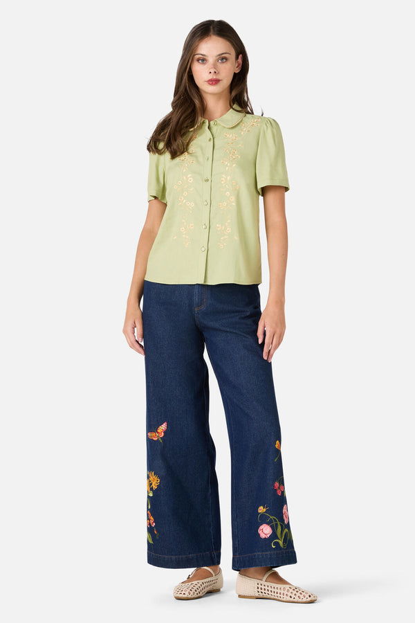 Princess Highway - Whimsical Embroidered Blouse - green