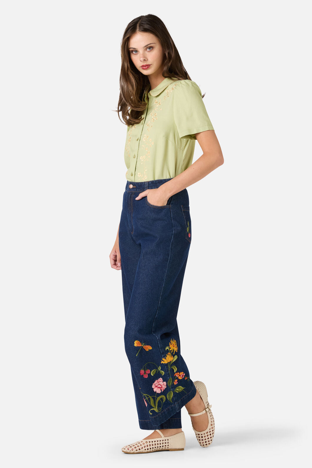 Princess Highway - Whimsical Embroidered Blouse - green