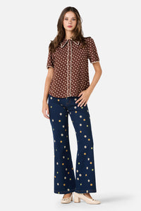 Princess Highway - Ditsy Daisy Retro Blouse - chocolate