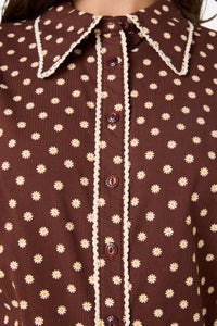 Princess Highway - Ditsy Daisy Retro Blouse - chocolate