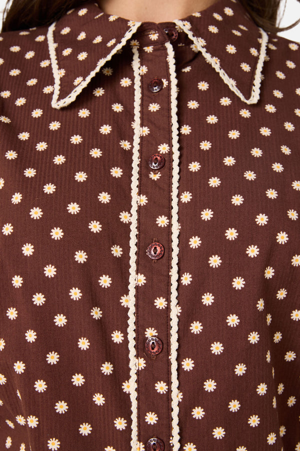 Princess Highway - Ditsy Daisy Retro Blouse - chocolate