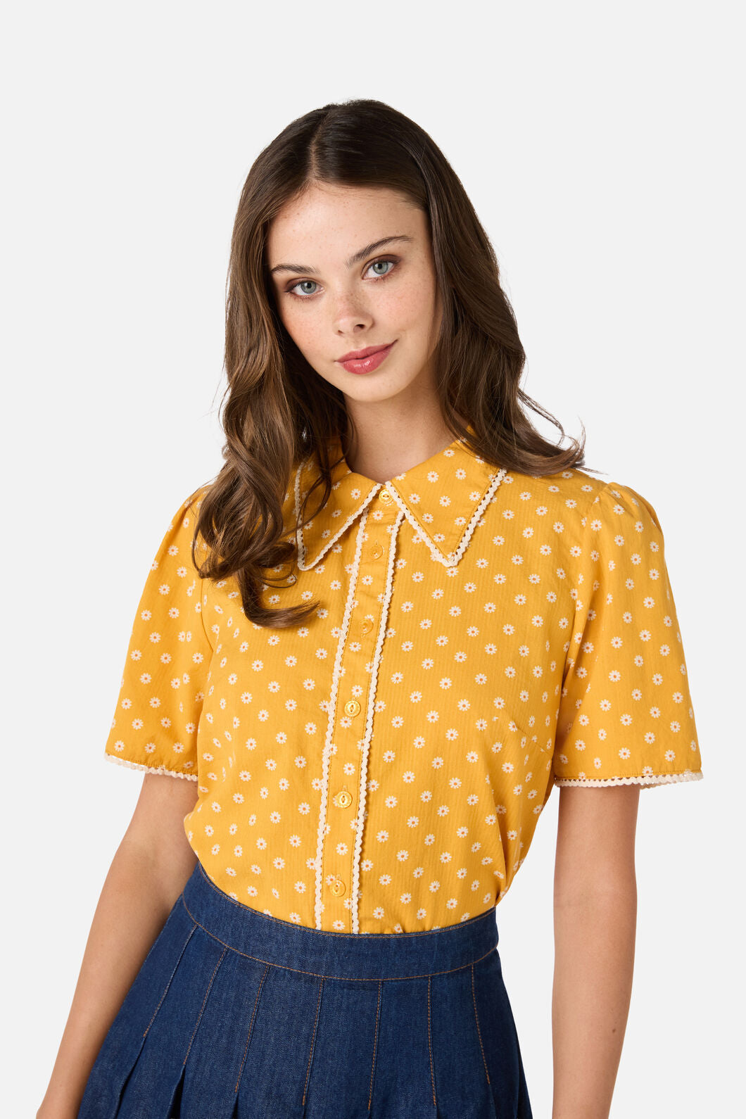 Princess Highway - Ditsy Daisy Retro Blouse - mustard