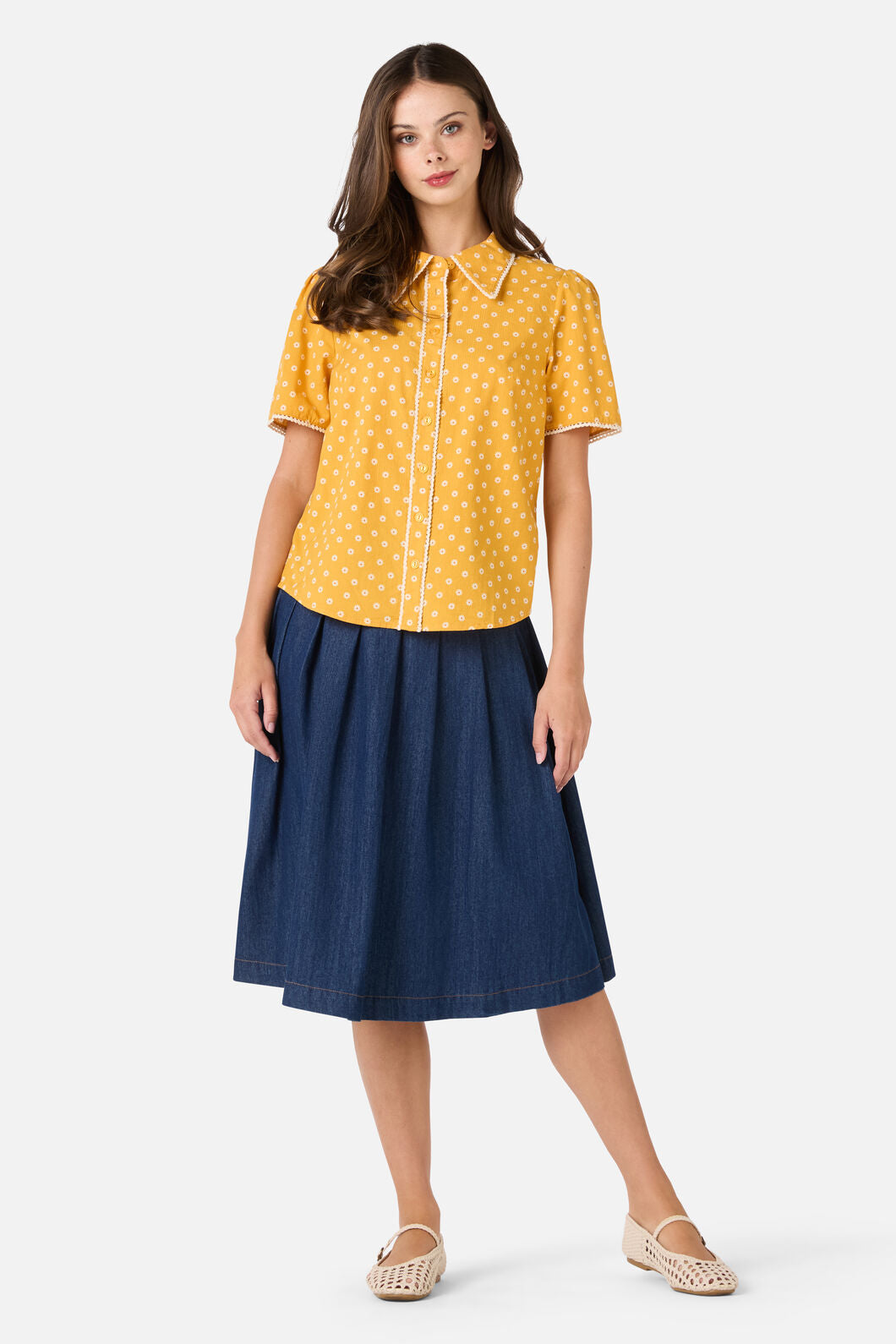 Princess Highway - Ditsy Daisy Retro Blouse - mustard