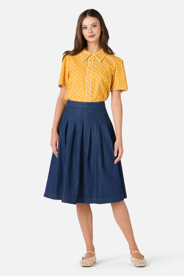 Princess Highway - Ditsy Daisy Retro Blouse - mustard