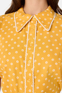 Princess Highway - Ditsy Daisy Retro Blouse - mustard