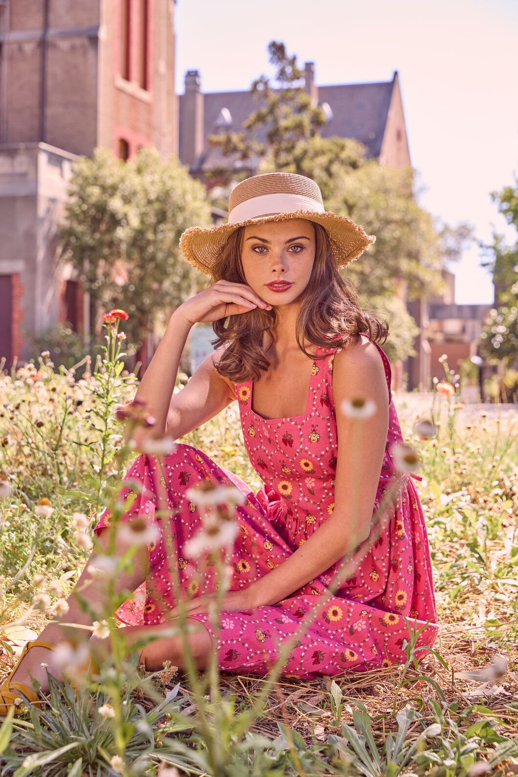 Princess Highway - Honey Bee Hive Midi Dress - pink