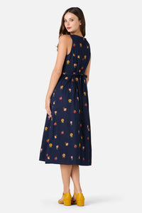 Princess Highway - Honey Embroidered Midi Dress - navy