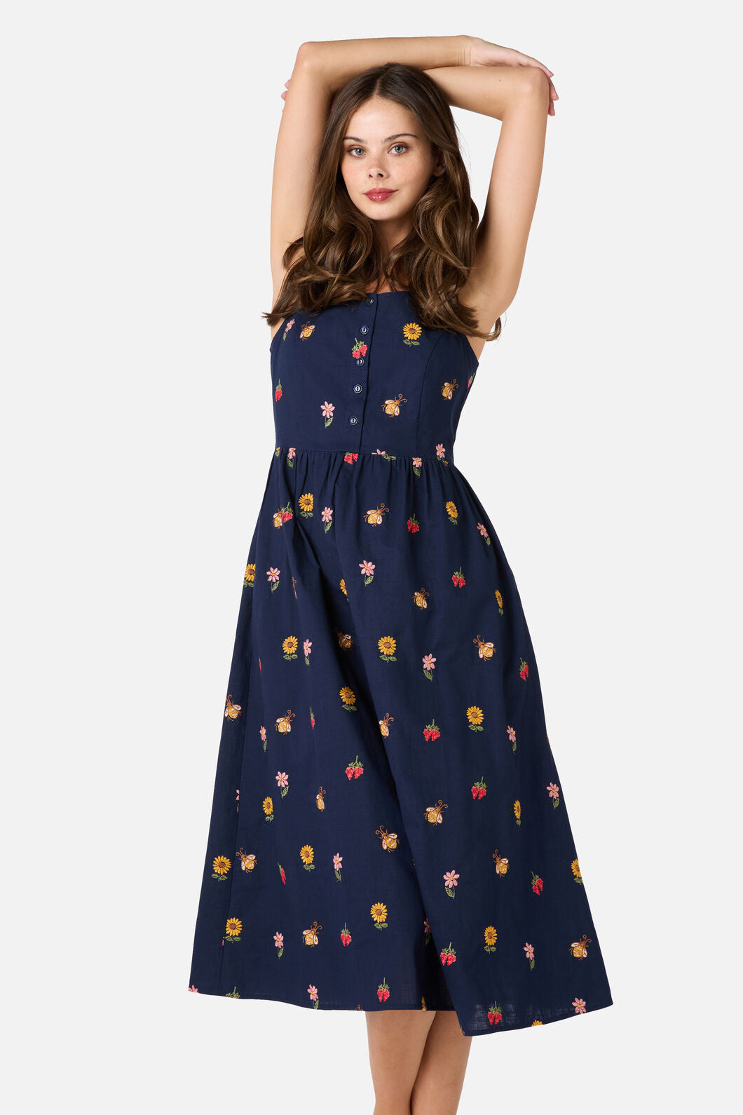 Princess Highway - Honey Embroidered Midi Dress - navy