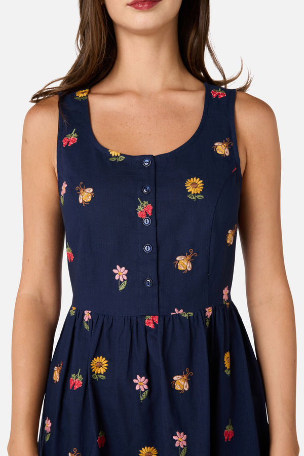 Princess Highway - Honey Embroidered Midi Dress - navy