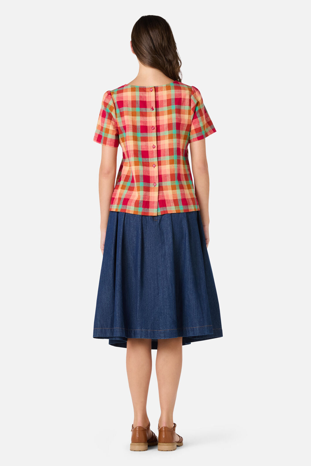 Princess Highway - Piper Check Short Sleeve Top - pink-multi