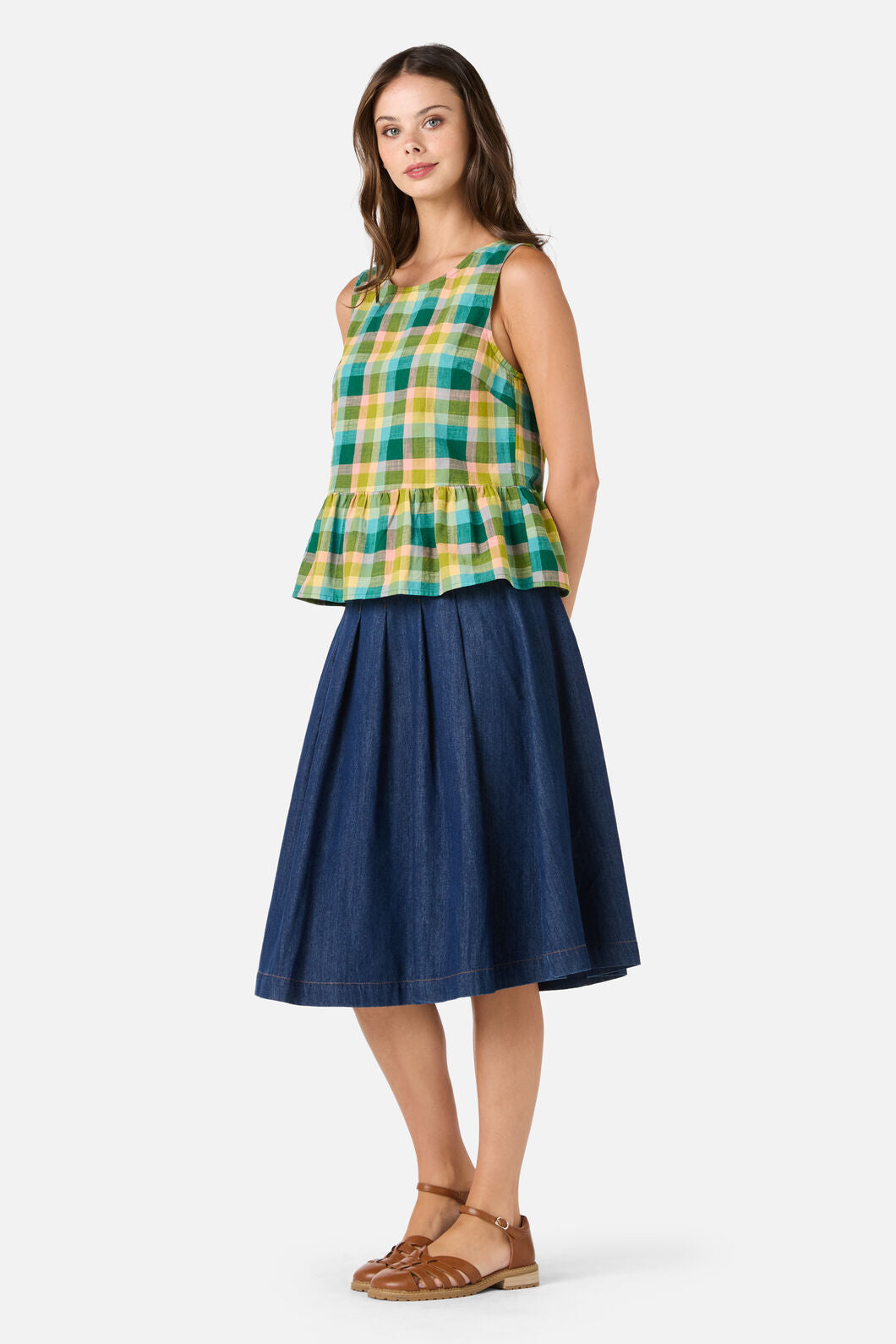 Princess Highway - Piper Check Peplum Top - green-multi