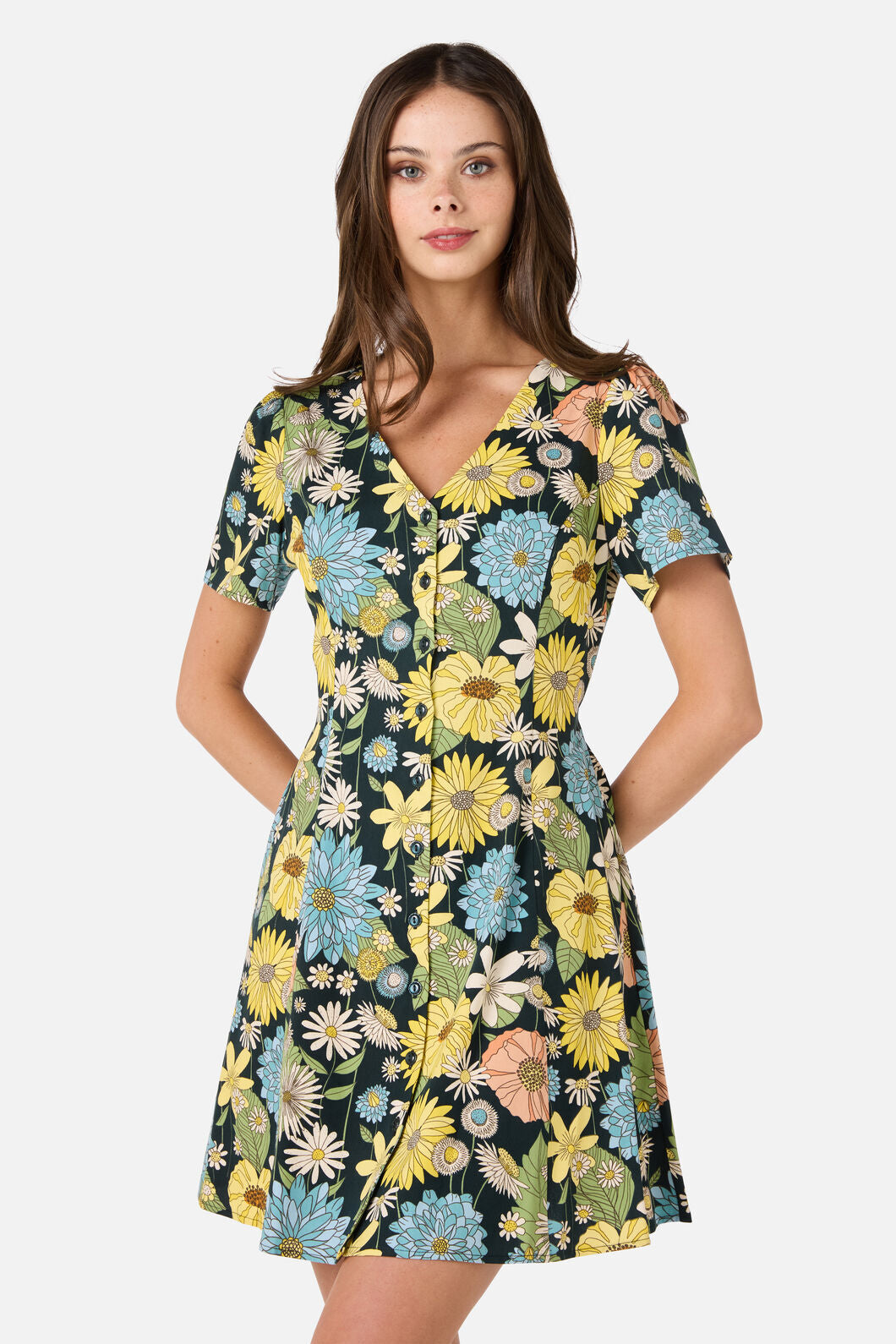 Princess Highway - Leonie Floral Mini Dress - deep-green
