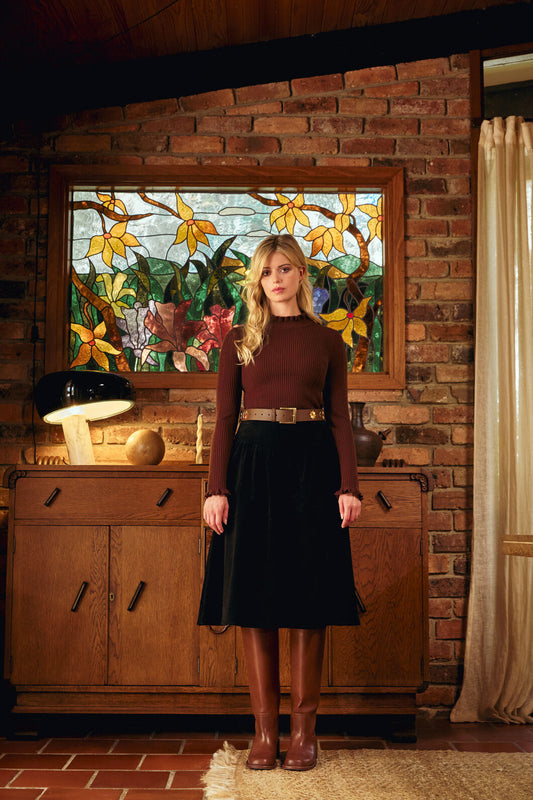 Princess Highway - Demi Cord Yoke Skirt - black