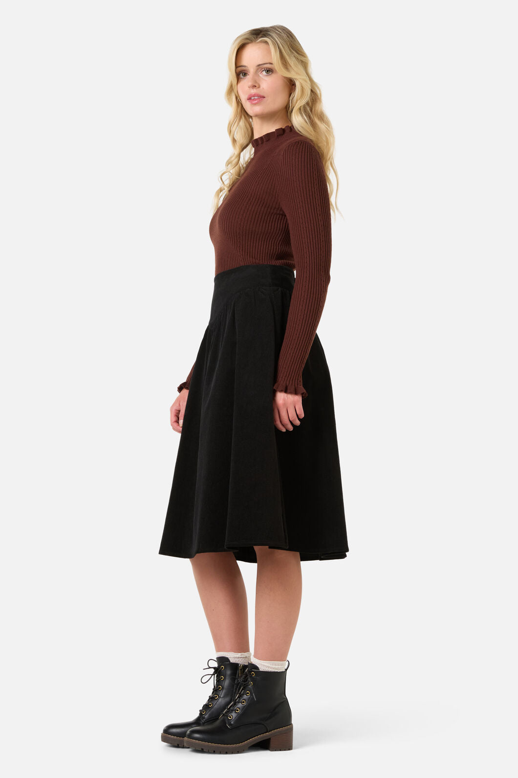 Princess Highway - Demi Cord Yoke Skirt - black