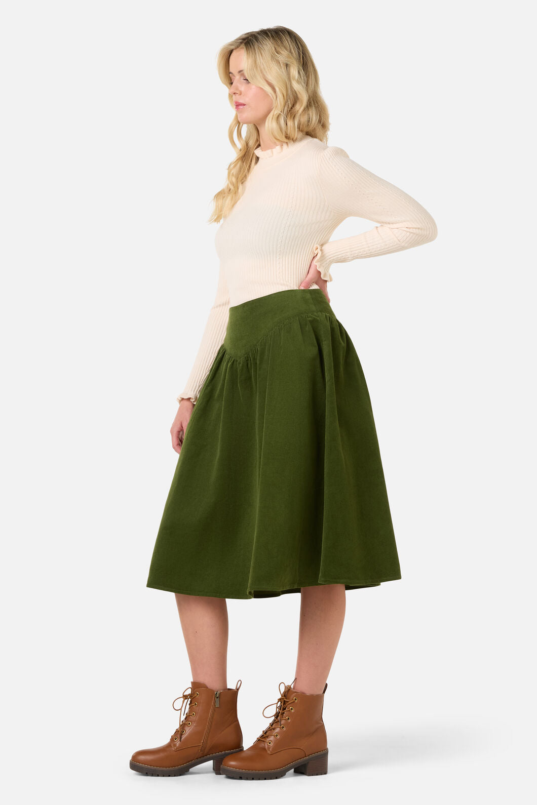 Princess Highway - Demi Cord Yoke Skirt - olive