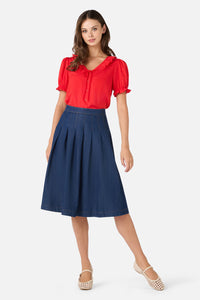 Princess Highway - Oakley Pleat Midi Skirt - blue-denim