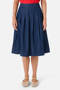 Princess Highway - Oakley Pleat Midi Skirt - blue-denim