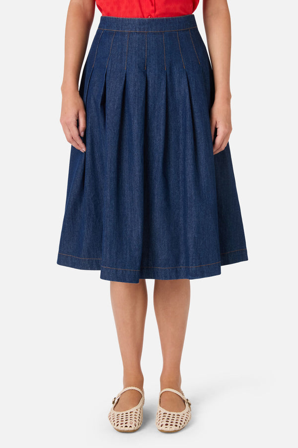 Princess Highway - Oakley Pleat Midi Skirt - blue-denim