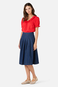 Princess Highway - Oakley Pleat Midi Skirt - blue-denim
