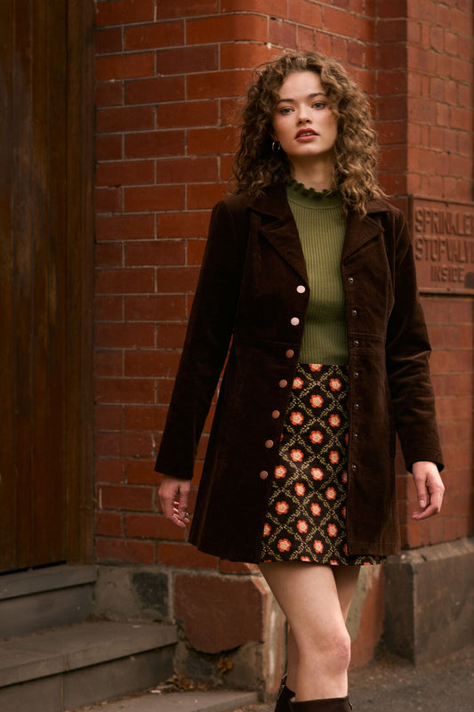 Princess Highway - Hazel A-Line Long Cord Jacket - chocolate