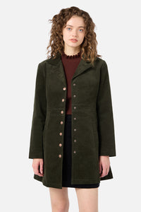 Princess Highway - Hazel A-Line Long Cord Jacket - forest-green