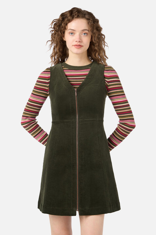 Princess Highway - Honey Cord Pinafore - forest-green