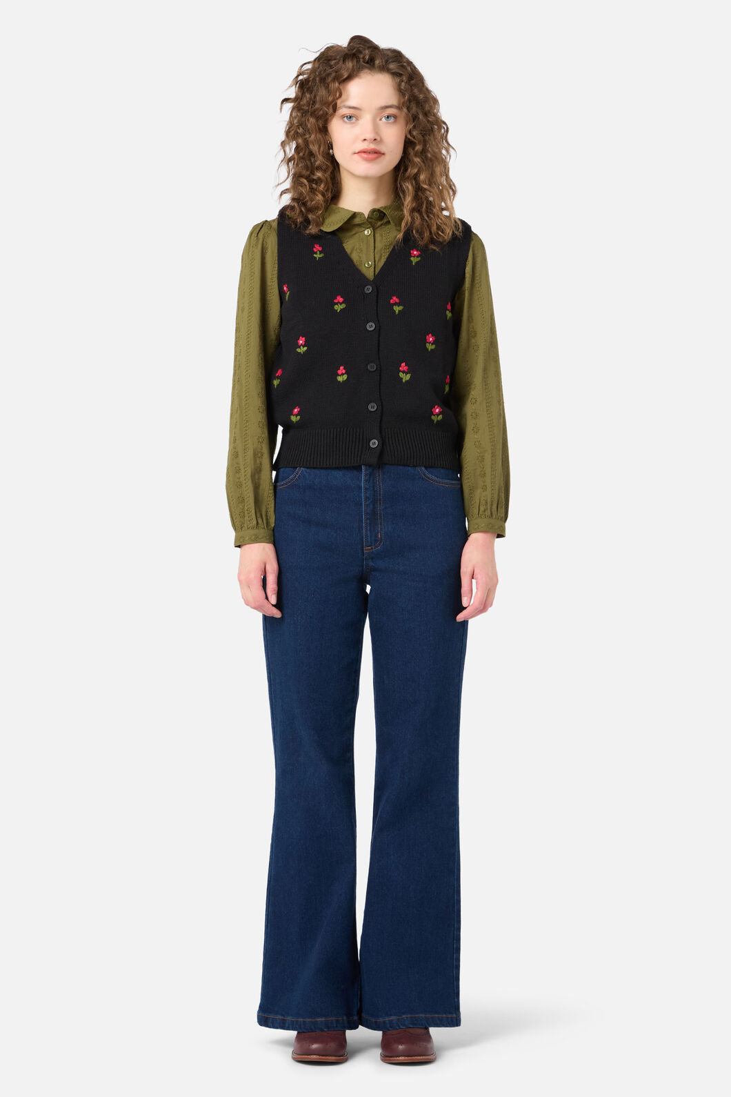Princess Highway - Ditsy Embroidered Knit Vest - black
