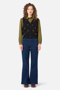 Princess Highway - Ditsy Embroidered Knit Vest - black