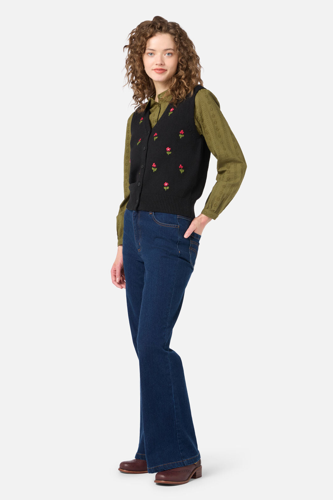 Princess Highway - Ditsy Embroidered Knit Vest - black