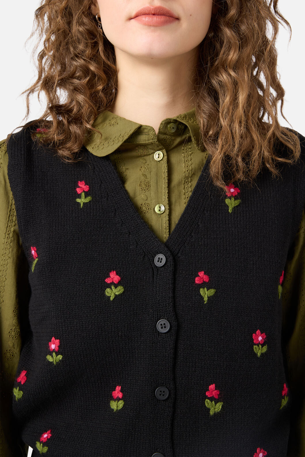 Princess Highway - Ditsy Embroidered Knit Vest - black