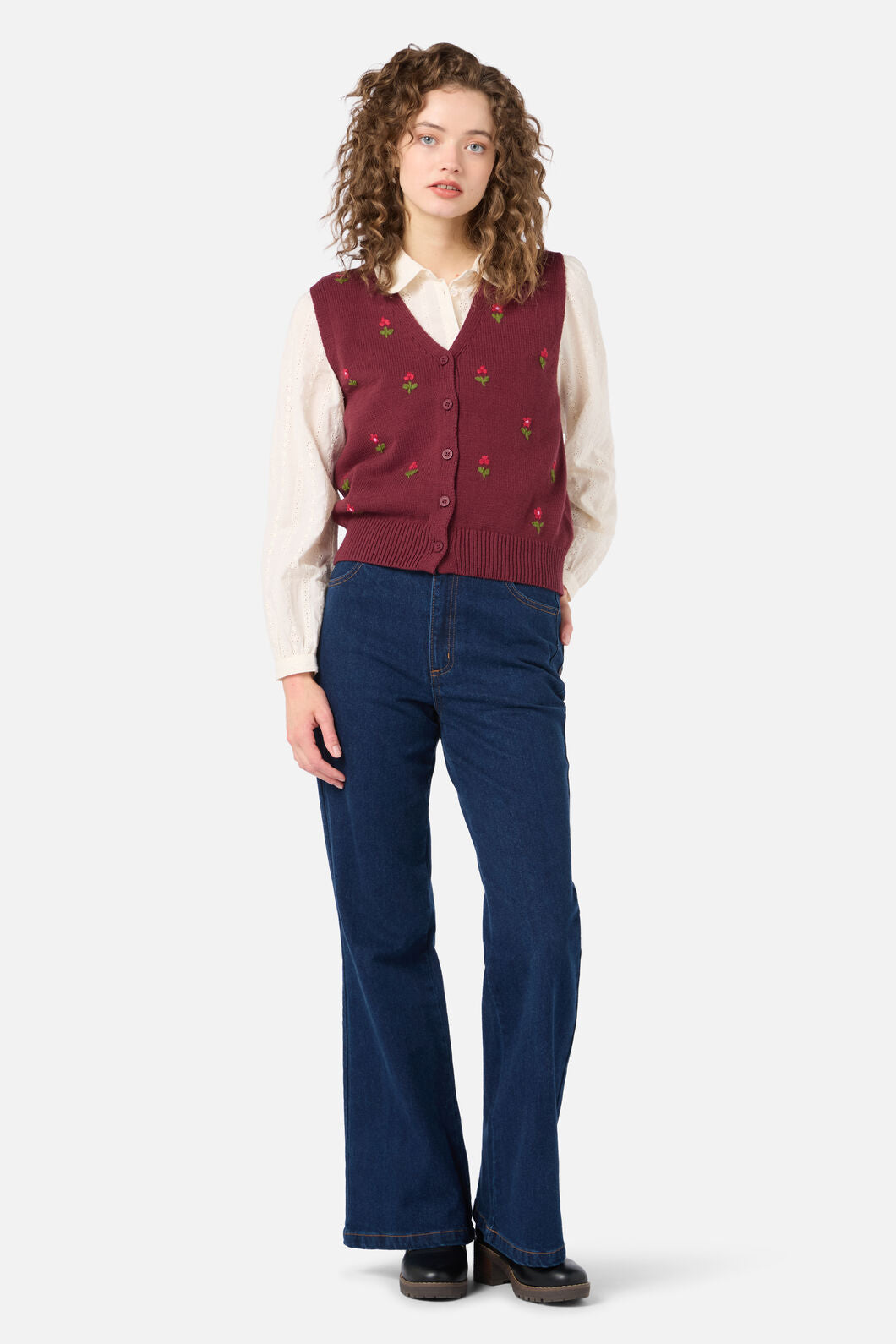 Princess Highway - Ditsy Embroidered Knit Vest - plum