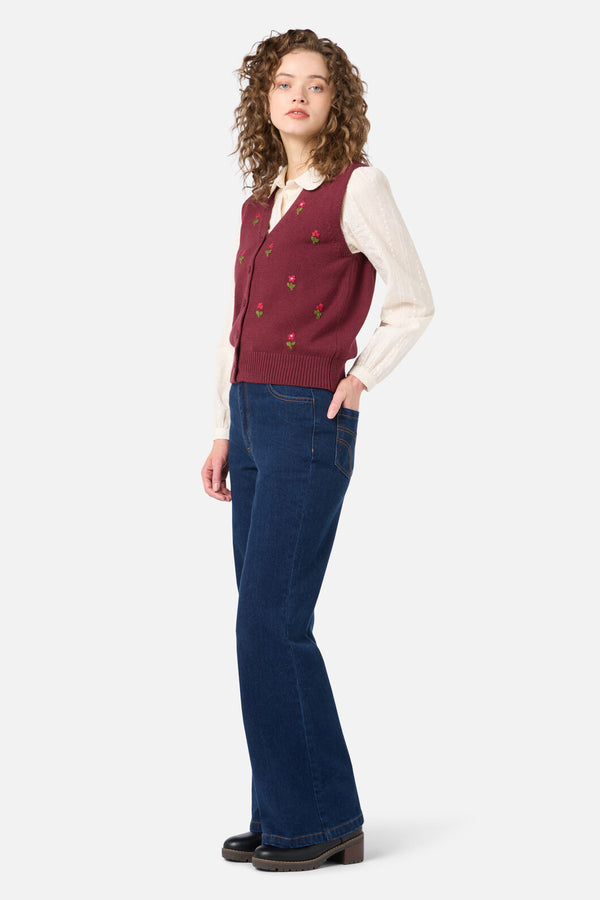 Princess Highway - Ditsy Embroidered Knit Vest - plum