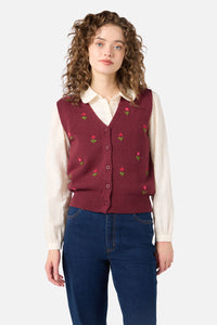 Princess Highway - Ditsy Embroidered Knit Vest - plum